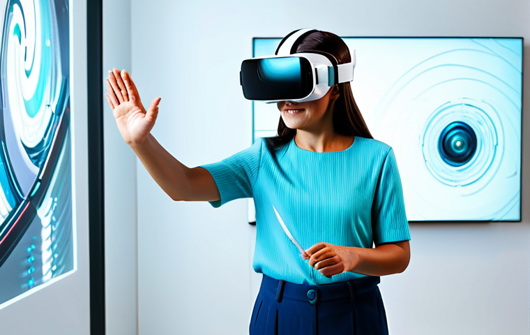 A professional, middle-aged woman in a modest business casual outfit stands in a brightly lit, futuristic creative studio, observing a child wearing a sleek virtual reality headset. The child is reaching out, interacting with a vividly rendered, classic-style animated character that seamlessly blends nostalgic charm with modern 3D aesthetics. Holographic displays in the background showcase conceptual animation designs and digital art tools, emphasizing the fusion of traditional storytelling and cutting-edge technology. Perfect anatomy, correct proportions, natural pose, well-formed hands, proper finger count, natural body proportions. Safe for work, appropriate content, fully clothed, professional, family-friendly, high quality, studio lighting, detailed.