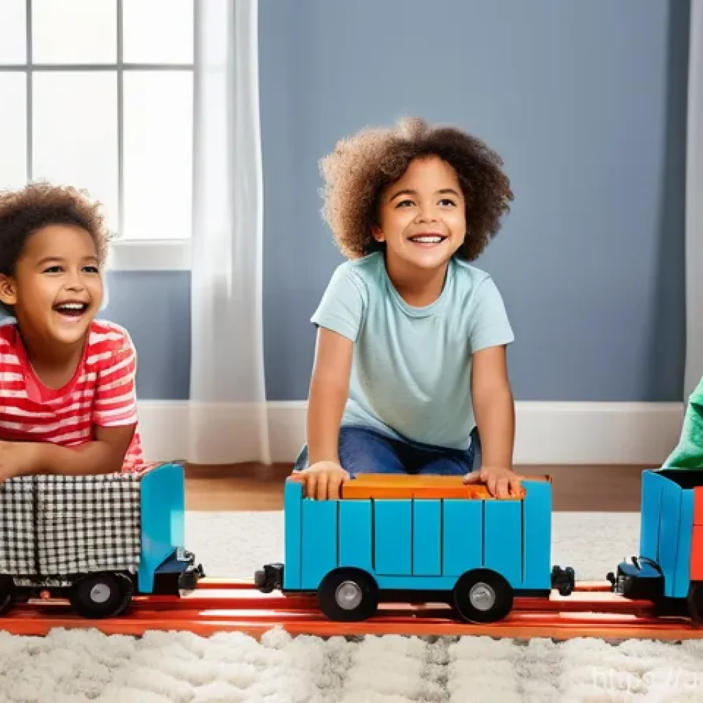 띠띠뽀 콘텐츠의 어린이 꿈과의 연결 - A group of diverse children, including some of Arabic descent, are happily playing indoors. They are...