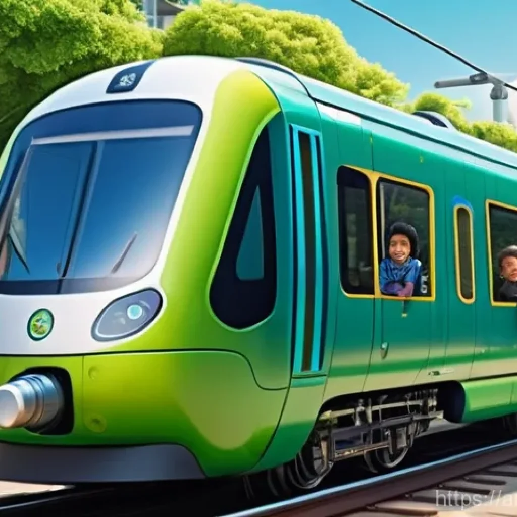 띠띠뽀와 친환경 교통수단 - **Prompt:** A heartwarming, bright, and hopeful scene depicting diverse children, aged 6-10, engaged...