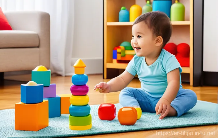 띠띠뽀 콘텐츠의 새로운 트렌드 - **Prompt:** A vibrant, cheerful indoor play area filled with soft, oversized educational toys. A div...