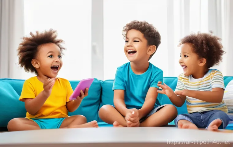 띠띠뽀 유튜브 공식 채널 - **Prompt:** A scene depicting two children, a boy and a girl aged around 6-8, dressed in clean, mode...