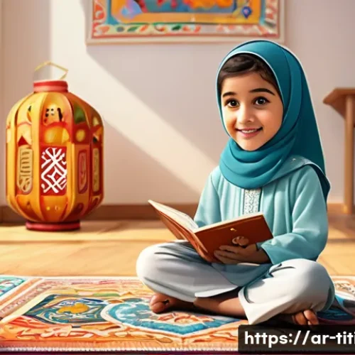 띠띠뽀의 글로벌 인지도 - A vibrant and colorful animated scene featuring a cheerful Arabic-speaking child wearing modest, cul...