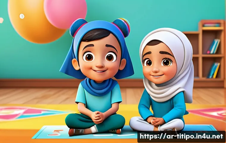 띠띠뽀 팬과의 소셜 미디어 활동 - A vibrant and colorful educational scene featuring a cheerful Arabic-speaking cartoon character name...