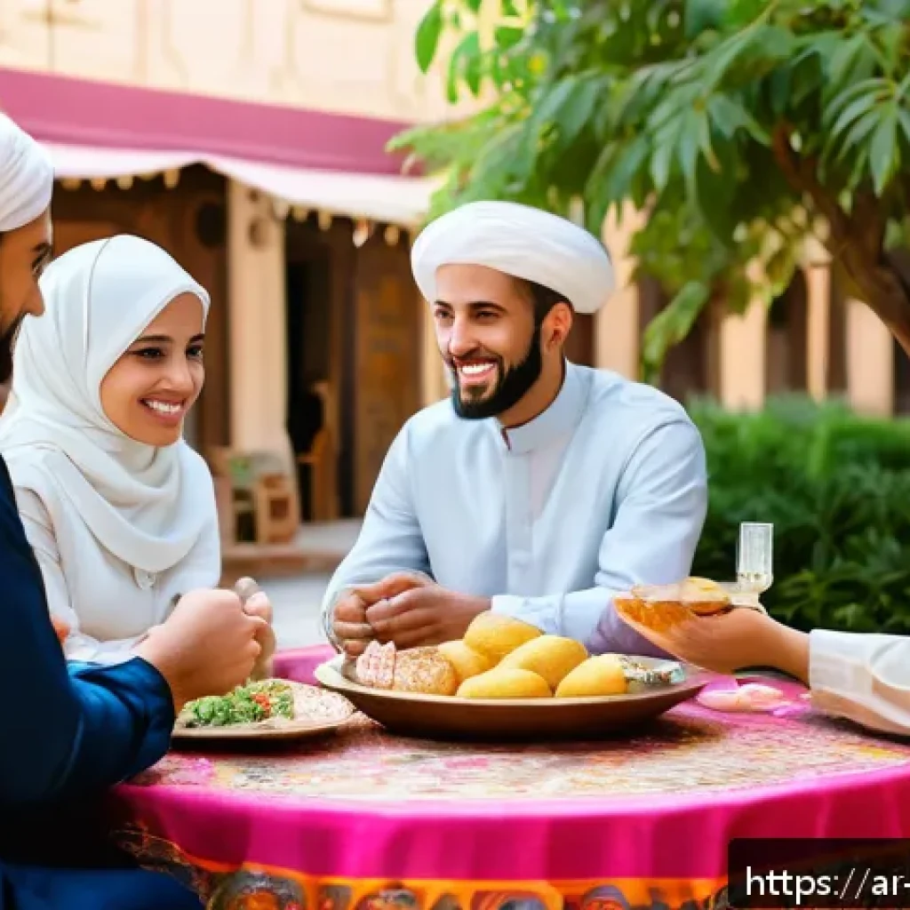 띠띠뽀를 활용한 사회공헌 활동 - A vibrant community gathering in a traditional Middle Eastern neighborhood, featuring families of al...