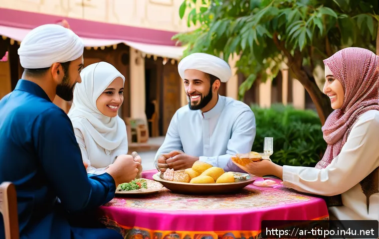 띠띠뽀를 활용한 사회공헌 활동 - A vibrant community gathering in a traditional Middle Eastern neighborhood, featuring families of al...