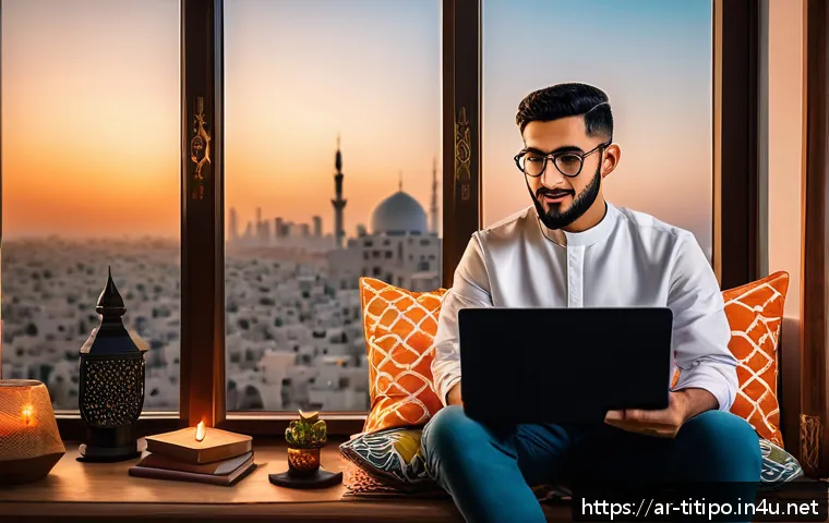 띠띠뽀 콘텐츠의 지속 가능성을 논의 - A modern digital content creator studio scene set in a Middle Eastern home, featuring an Arabic-spea...