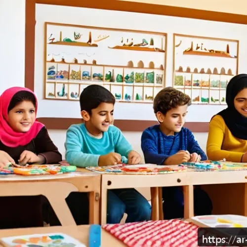 띠띠뽀와 관련된 새로운 프로젝트 - An engaging workshop scene where Arab children dressed in casual, modest attire participate in creat...
