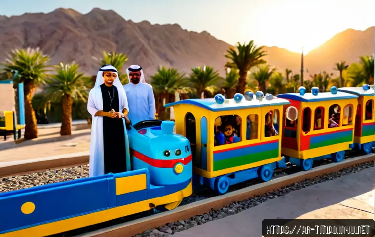 띠띠뽀 특별판 에피소드 - Photorealistic child-friendly miniature railway scene at sunrise, three colorful toy-like passenger ...
