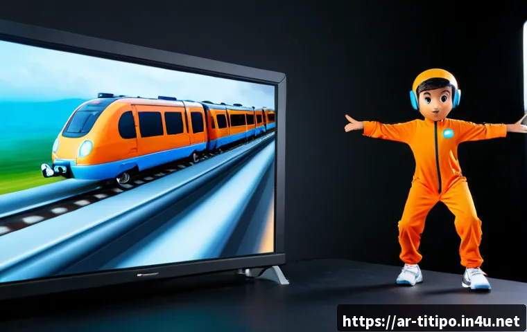 Home 17 띠띠뽀 캐릭터 모션캡처 기법 - Photorealistic motion-capture studio, a friendly Arab animator in modest casual clothing wearing a f...